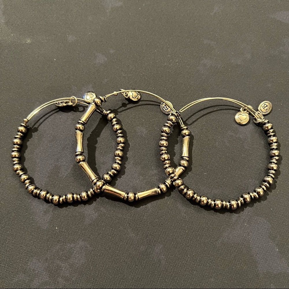 Set of 3 Bella Perlina Silver Adjustable Bangle Bracelets